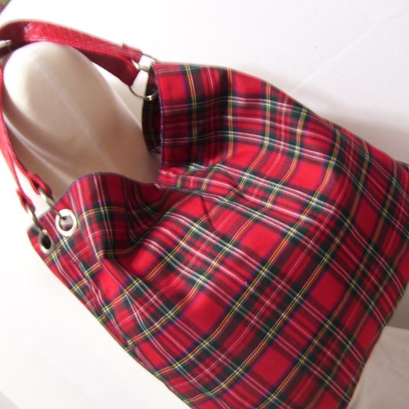 Fashion Handbag Vegan Red Tartan Plaid Fabric NWOT - Picture 1 of 3